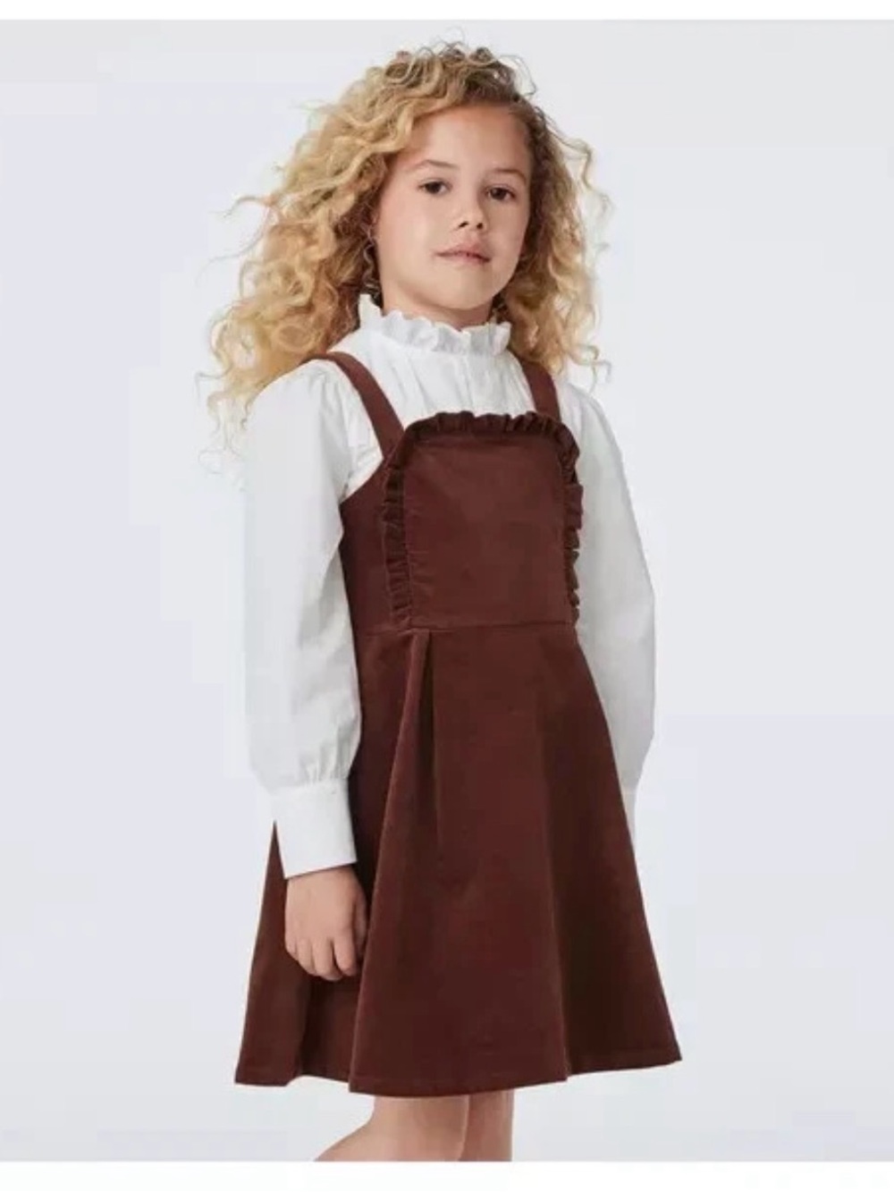 Janie and Jack Girl’s Velour Jumper Dress Brown Ruffle Size 7 Adorable NWT NEW